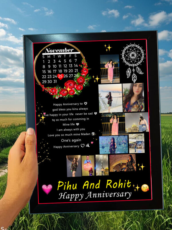 Customized Gift for Best Friends, personal Photo calendar Collage 9 photos. Birthday Gift, Anniversary Gift, for multi-occasion gift . Be it a friends birthday or your parent’s wedding anniversary or just a small gesture to show your love. Wall decor frame.